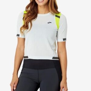 Brooks Women's White Green Carbonite Short Sleeve Reflective Top Size S